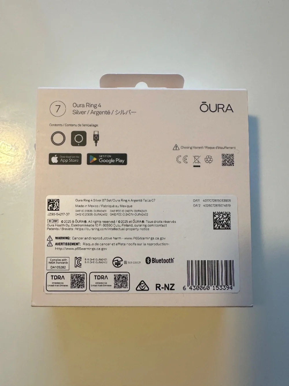 Brand New, Unopened Oura Ring 4, Silver, Size 7